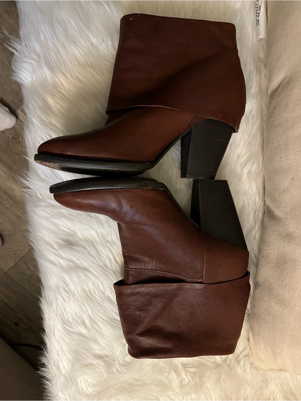 Vince Camuto Brown Fold-Over Block Heel Ankle Boots